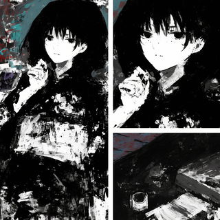 Catoptric Ruinism style, Midjourney V6.1: black-and-white manga comic strip