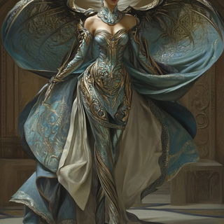 Floating Festival of Eyes style, Midjourney V6.1: haute-couture fashion outfit