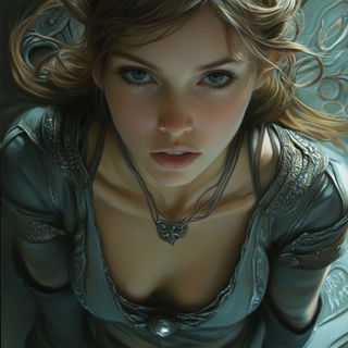 Floating Festival of Eyes style, Midjourney V6.1: photographic portrait of female protagonist