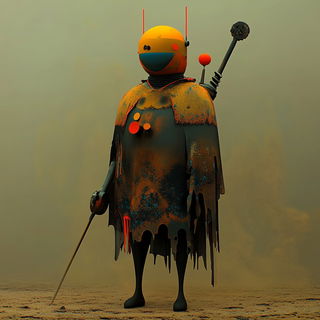Ruincable style, Midjourney V6.1: concept art character design of retropunk steam knight