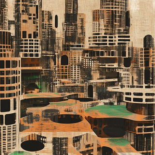 Brocatelle Mythcut style, Midjourney V6.1: megacity with futuristic bioarchitecture