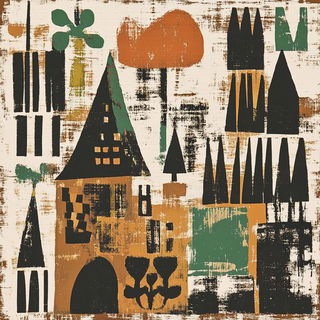 Brocatelle Mythcut style, Midjourney V6.1: retro fairy-tale illustration