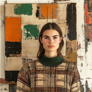 Brocatelle Mythcut style, Midjourney V6.1: photographic portrait of female protagonist