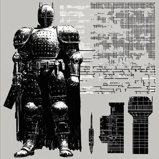 Machinae Cathedralis style, Midjourney V6.1: concept art character design of retropunk steam knight