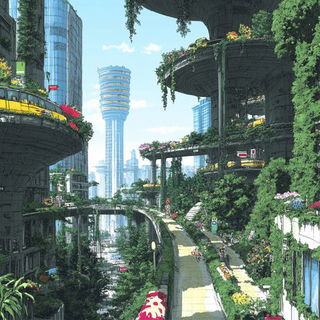 Ocellus Pastoralism style, Midjourney V6.1: megacity with futuristic bioarchitecture