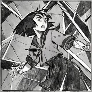 Quetzalcoatl Horizon style, Midjourney V6.1: black-and-white manga comic strip