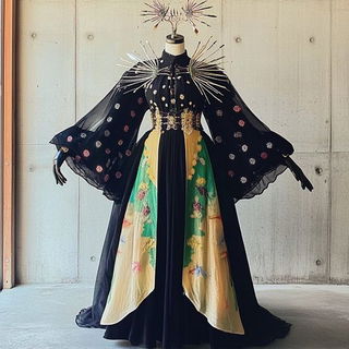 Castelluminism style, Midjourney V6.1: haute-couture fashion outfit