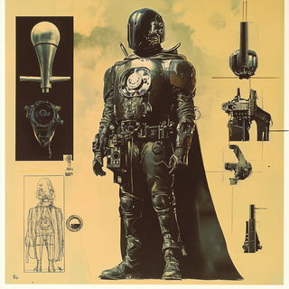Relieforama style, Midjourney V6.1: concept art character design of retropunk steam knight