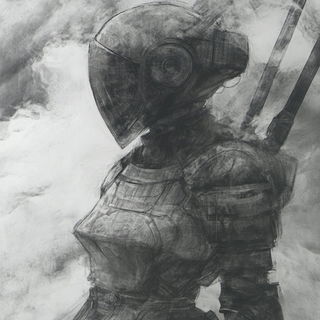 Paleomark style, Midjourney V6.1: concept art character design of retropunk steam knight