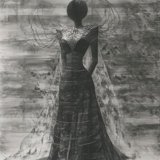 Paleomark style, Midjourney V6.1: haute-couture fashion outfit