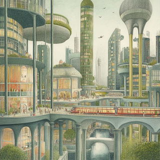 Inkglyphic style, Midjourney V6.1: megacity with futuristic bioarchitecture