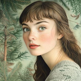Inkglyphic style, Midjourney V6.1: photographic portrait of female protagonist