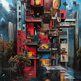 Hushstring style, Midjourney V6.1: megacity with futuristic bioarchitecture