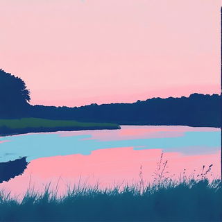 Patchwork Tessellaria style, Midjourney V6.1: realistic landscape photograph of quiet dawn