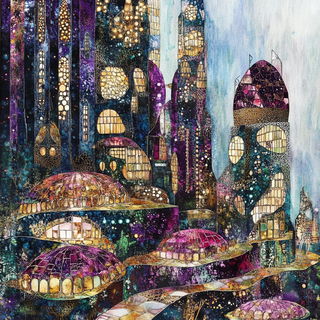 Solitudecollage style, Midjourney V6.1: megacity with futuristic bioarchitecture