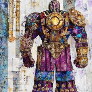 Solitudecollage style, Midjourney V6.1: concept art character design of retropunk steam knight