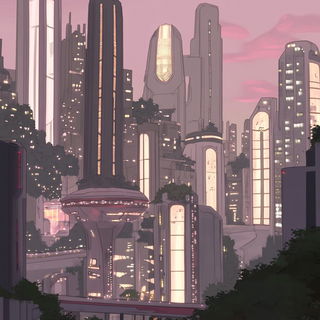 Carminic Cloud Provinces style, Midjourney V6.1: megacity with futuristic bioarchitecture