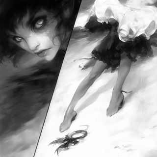 Sootspore style, Midjourney V6.1: black-and-white manga comic strip