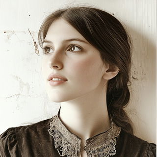 Paintstroke Fablelands style, Midjourney V6.1: photographic portrait of female protagonist