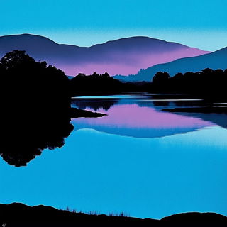 Bluazon style, Midjourney V6.1: realistic landscape photograph of quiet dawn