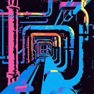 Bluazon style, Midjourney V6.1: technical infrastructure blueprint schematics