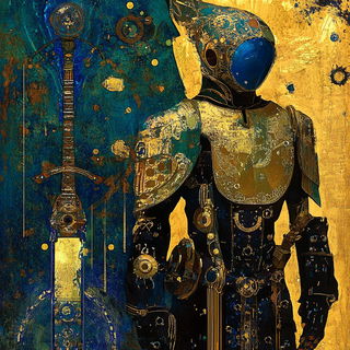 Foliamasonry style, Midjourney V6.1: concept art character design of retropunk steam knight
