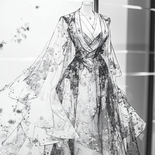 Paperflash Needlework style, Midjourney V6.1: haute-couture fashion outfit