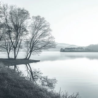 Paperflash Needlework style, Midjourney V6.1: realistic landscape photograph of quiet dawn