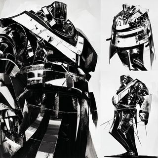 Qorava Pattern Bureau style, Midjourney V6.1: concept art character design of retropunk steam knight