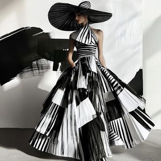 Qorava Pattern Bureau style, Midjourney V6.1: haute-couture fashion outfit