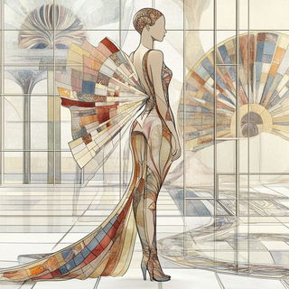 Wirework Chiaroscuro style, Midjourney V6.1: haute-couture fashion outfit