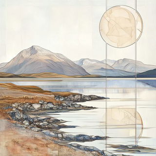 Wirework Chiaroscuro style, Midjourney V6.1: realistic landscape photograph of quiet dawn