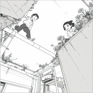 Figureharbour style, Midjourney V6.1: black-and-white manga comic strip