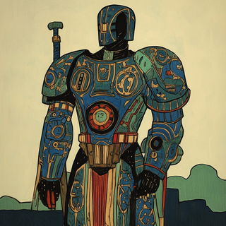 Contourfjord style, Midjourney V6.1: concept art character design of retropunk steam knight