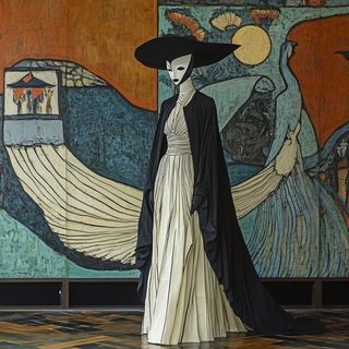 Contourfjord style, Midjourney V6.1: haute-couture fashion outfit