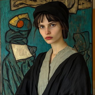 Contourfjord style, Midjourney V6.1: photographic portrait of female protagonist