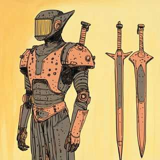 Faunaferrugine style, Midjourney V6.1: concept art character design of retropunk steam knight