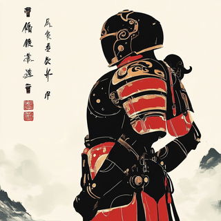 Red Cape Stitchwork style, Midjourney V6.1: concept art character design of retropunk steam knight