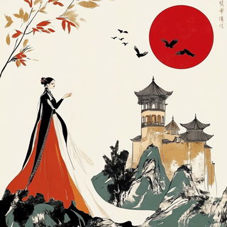 Red Cape Stitchwork style, Midjourney V6.1: retro fairy-tale illustration