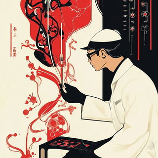 Red Cape Stitchwork style, Midjourney V6.1: editorial illustration for popular scientific magazine cover