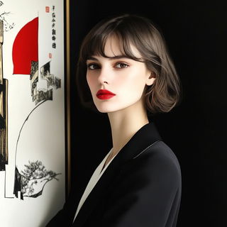 Red Cape Stitchwork style, Midjourney V6.1: photographic portrait of female protagonist