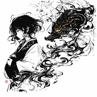 Ragfiber Mythography style, Midjourney V6.1: black-and-white manga comic strip