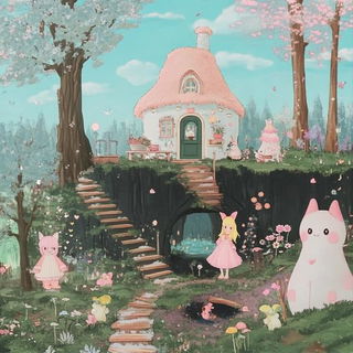 Obelisk Aftergrowth style, Midjourney V6.1: retro fairy-tale illustration