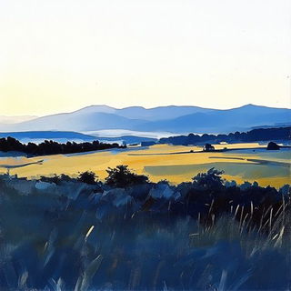 Lavaurism style, Midjourney V6.1: realistic landscape photograph of quiet dawn