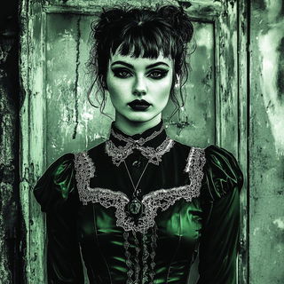 Faceted Sunset Rosette style, Midjourney V6.1: photographic portrait of female protagonist