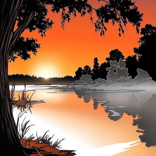 Chromevellum style, Midjourney V6.1: realistic landscape photograph of quiet dawn