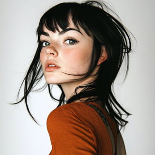 Chromevellum style, Midjourney V6.1: photographic portrait of female protagonist