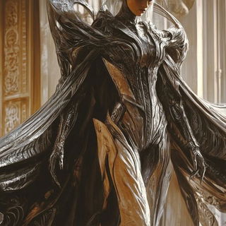 Redthorn Ligature style, Midjourney V6.1: haute-couture fashion outfit