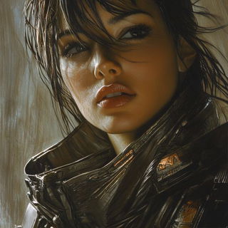 Redthorn Ligature style, Midjourney V6.1: photographic portrait of female protagonist