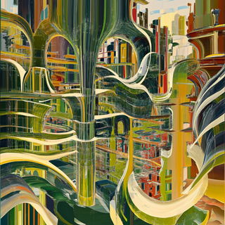 Cloakraptor style, Midjourney V6.1: megacity with futuristic bioarchitecture